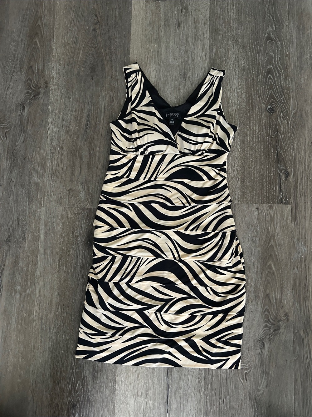 Enfocus Studio Black and Cream Zebra-Print Midi Dress